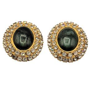 1980's Rhinestone & Faux Marble Huge Earrings (A2681)